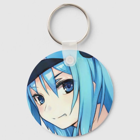 Anime blauwe ogen met blauwe haren sleutelhanger (Voorkant)