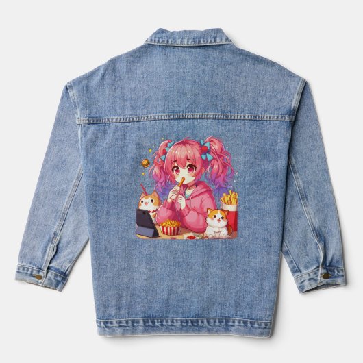 Anime Bliss: Meisje, Aardappelen, en Huisdier Denim Jacket (Achterkant)
