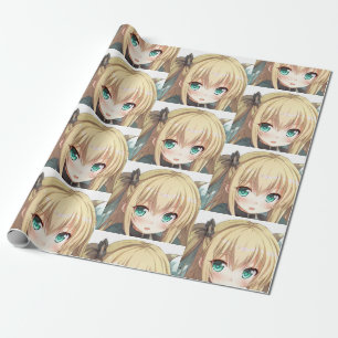 Anime blond-harige meid smaragdgroene ogen cadeaupapier