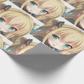 Anime blond-harige meid smaragdgroene ogen cadeaupapier (Hoek)