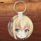 Anime blond-harige meid smaragdgroene ogen sleutelhanger (Voorkant)