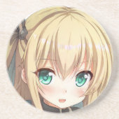 Anime blond-harige meid smaragdgroene ogen zandsteen onderzetter (Voorkant)
