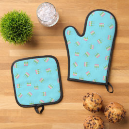Anime Blue Pastel Dango Ovenwant & Pannenlap Set