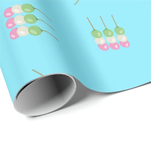 Anime Blue Pastel Dango Wrapping Paper Cadeaupapier (Rol Hoek)