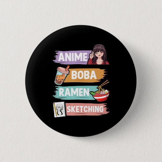 Anime Boba Ramen Sketching Otaku Kawaii Anime Girl Ronde Button 5,7 Cm (Voorkant)