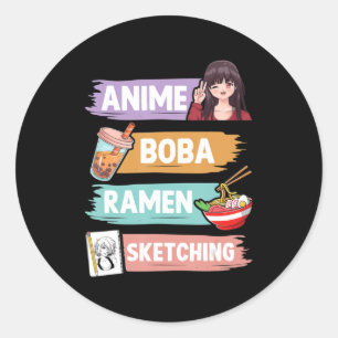 Anime Boba Ramen Sketching Otaku Kawaii Anime Girl Ronde Sticker