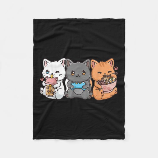 Anime Boba Tea Bubble Tea Gaming Gamer Ramen Cat Fleece Deken (Voorkant)