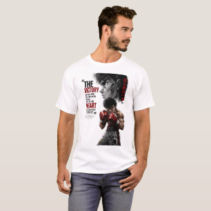 Anime Boksen Overwinningscitaat Achterkant Print T T-shirt