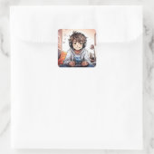 Anime Boy die VideoGames speelt Vierkante Sticker (Tas)