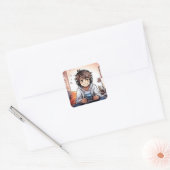 Anime Boy die VideoGames speelt Vierkante Sticker (Envelop)