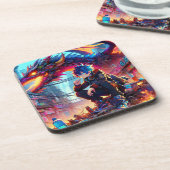 Anime Boy en Dragon in een dystopische wereld Bier Onderzetter (Linkerzijde)