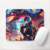 Anime Boy en Dragon in een dystopische wereld Muismat (Met muis)