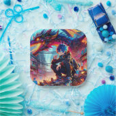 Anime Boy en Dragon in een dystopische wereld Papieren Bordje (Feest)