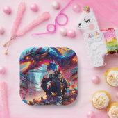 Anime Boy en Dragon in een dystopische wereld Papieren Bordje (Feest)