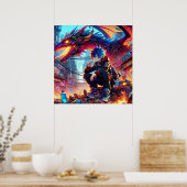 Anime Boy en Dragon in een dystopische wereld Poster (Keuken)