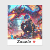 Anime Boy en Dragon in een dystopische wereld Sticker (Vel)
