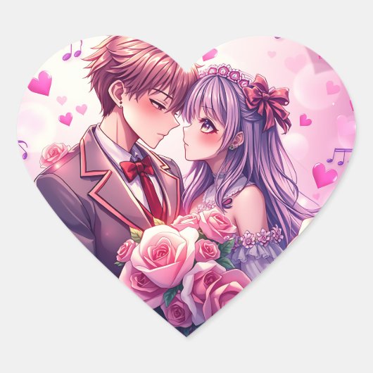 Anime Boy en meisje Valentijnsdag Hart Sticker (Voorkant)