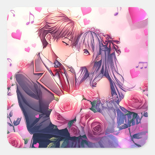 Anime Boy en meisje Valentijnsdag Vierkante Sticker