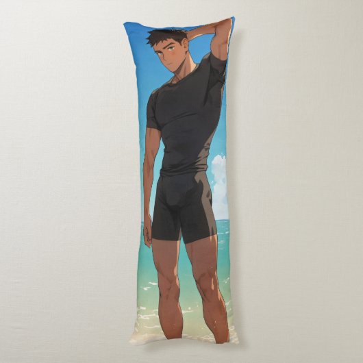 Anime Boy op het strand Lichaamskussen (Achterkant (Verticaal))