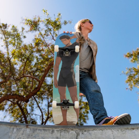 Anime Boy op het strand Persoonlijk Skateboard (Buiten 1)