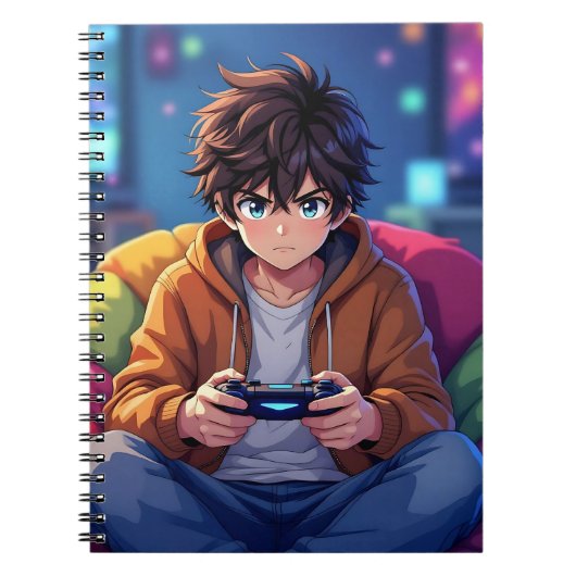 Anime Boy playing Video Game  Notitieboek (Voorkant)