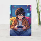 Anime Boy playing Video Game Personalized Birthday Kaart (Voorkant)