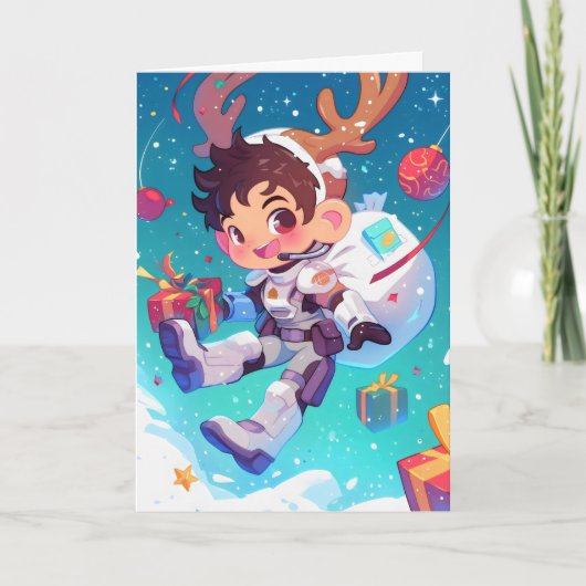 Anime Boy Sci-Fi Kerstmis Feestdagen Kaart (Voorkant)