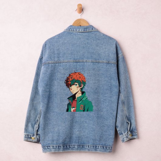 Anime Boy: Sinaasappel en groen haar - Manga Delig Denim Jacket (Hangar)