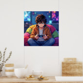 Anime Boy spelen Video Game Poster (Keuken)