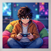 Anime Boy spelen Video Game Poster (Voorkant)