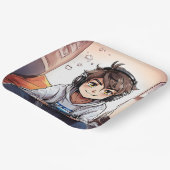 Anime Boy Spelen Video Games Verjaardagsfeest Papieren Bordje (Gebogen)