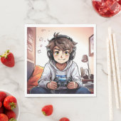 Anime Boy Spelen Video Games Verjaardagsfeest Servet (Insitu)
