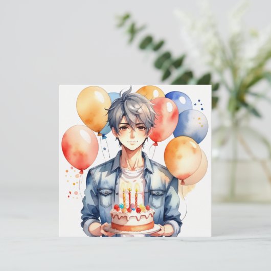 Anime Boy verjaardag Kaart (Staand voorkant)