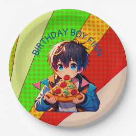 Anime Boy's Pizza Party gepersonaliseerd Papieren Bordje