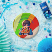 Anime Boy's Pizza Party gepersonaliseerd Papieren Bordje (Feest)