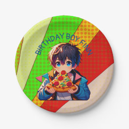 Anime Boy's Pizza Party gepersonaliseerd Papieren Bordje