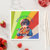 Anime Boy's Pizza Party gepersonaliseerd Servet (Insitu)