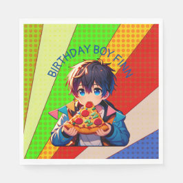 Anime Boy's Pizza Party gepersonaliseerd Servet