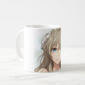 Anime bruine haren meisje met blauwe ogen koffiemok (Voorkant links)