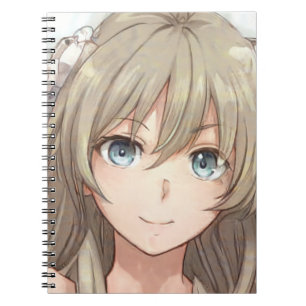 Anime bruine haren meisje met blauwe ogen  notitieboek