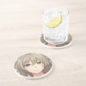 Anime bruine haren meisje met blauwe ogen zandsteen onderzetter (Zijkant)