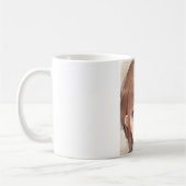 Anime bruine harige meid met blauwe ogen verrast koffiemok (Links)