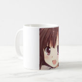 Anime bruine harige meid met platte ogen koffiemok (Voorkant links)