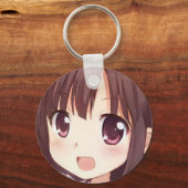 Anime bruine harige meid met platte ogen sleutelhanger (Voorkant)