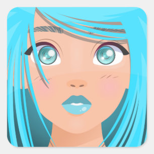 ANIME CARTOON MEISJE VIERKANTE STICKER
