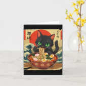 Anime Cat Eating Ramen Japanese Art Graphic Cat Cu Kaart (Gele Bloem)