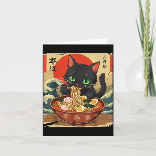 Anime Cat Eating Ramen Japanese Art Graphic Cat Cu Kaart (Voorkant)