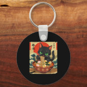 Anime Cat Eating Ramen Japanese Art Graphic Cat Cu Sleutelhanger (Voorkant)