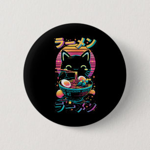 Anime Cat Eating Ramen Japanese Ramen Cat Japan Ronde Button 5,7 Cm