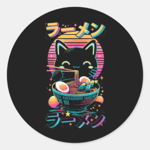 Anime Cat Eating Ramen Japanese Ramen Cat Japan Ronde Sticker